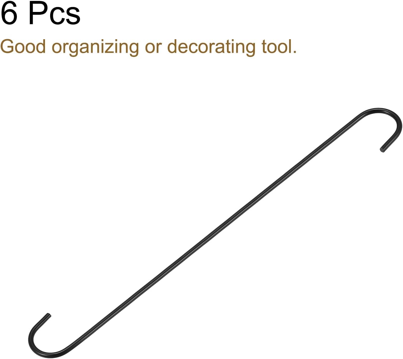 uxcell S Hanging Hooks, 16inch/400mm Extra Long Steel Hanger, Indoor Outdoor Uses for Garden, Bathroom, Closet, Workshop, Kitchen, Black, 6Pcs