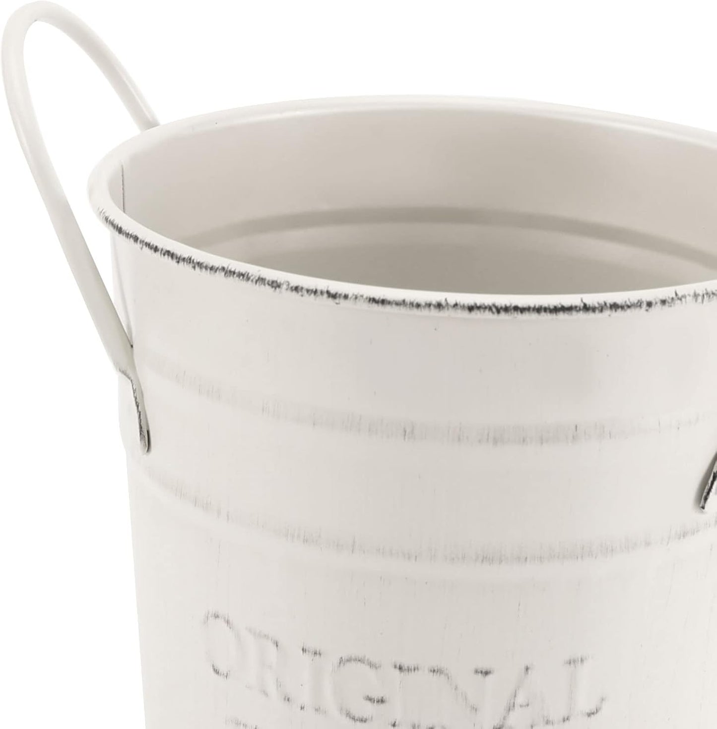MOUYAT 4 Packs 8 Inch Vintage Metal Galvanized Flower Vase, Tall Galvanized Metal Planter Bucket with Handles, Farmhouse French Bucket for Centerpiece Wedding Decor, Floral Arrangements, White Cream