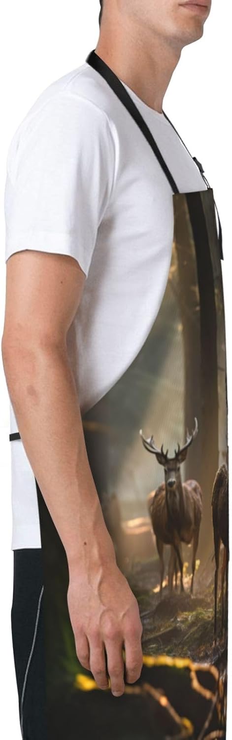 Deers Picture print Waterproof apron with pocket adjustable cooking apron for adult kitchen bibs to bake