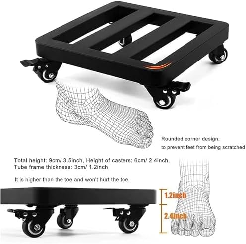 Heavy Duty Plant Caddy with Lockable Wheels, Square Metal Rolling Dolly for Indoor/Outdoor Large Pots, Easy Repositioning Plant Stand for Heavy Planters