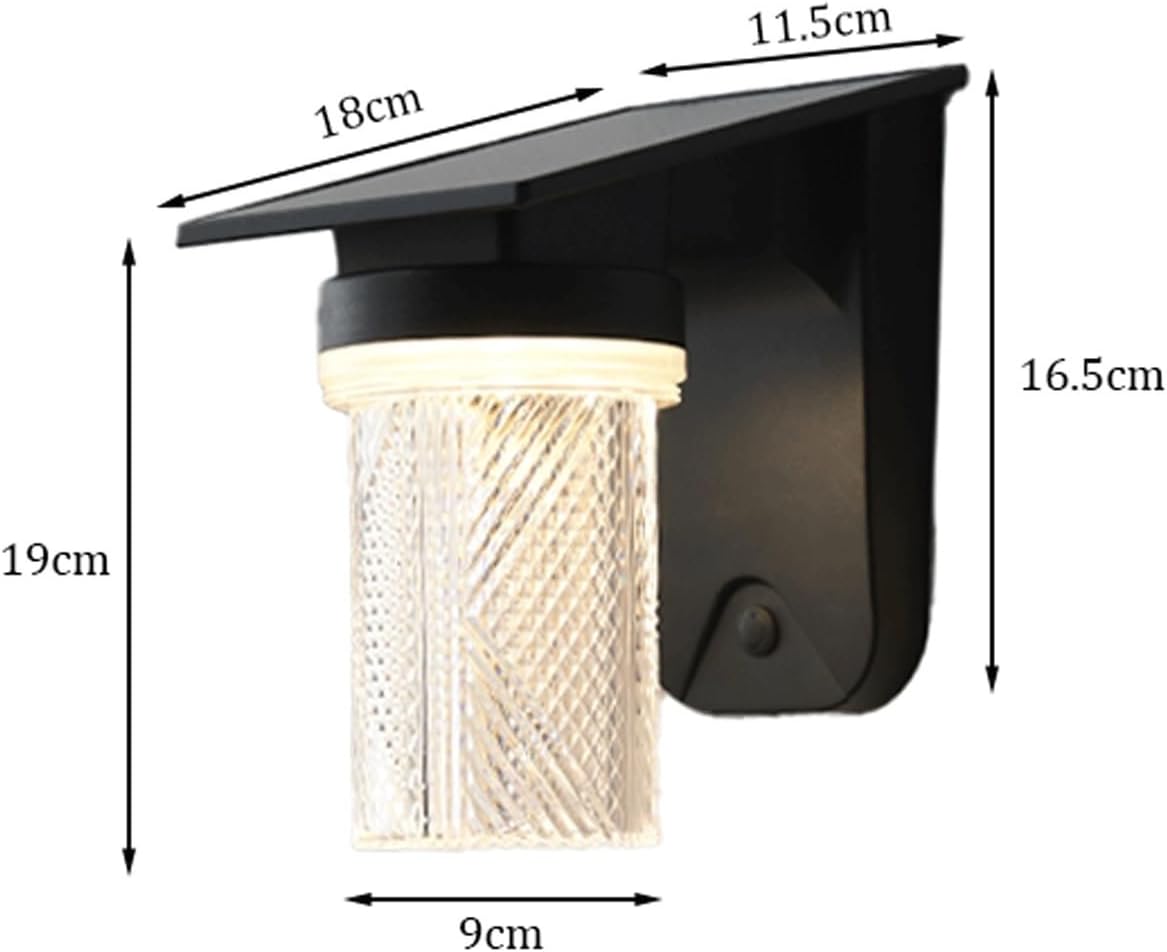Solar Wall Lantern, Outdoor Wall Sconce, Exterior Wall Light, IP65 Black ABS PC with Textured Shade, Rechargeable 3 Color LED for Porch Garden Patio Balcony Villa Entryway Gate Cottage
