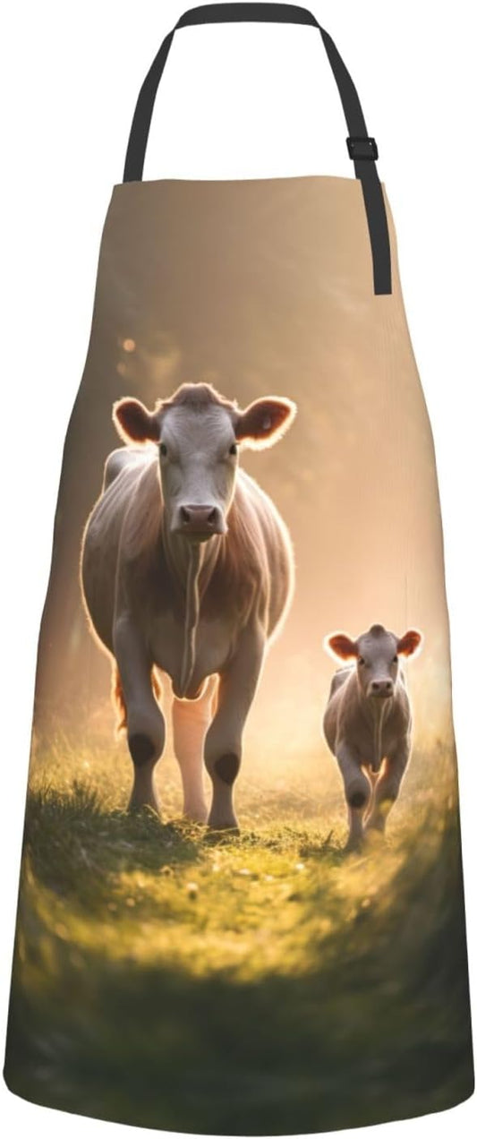 Cow milkr print Waterproof apron with pocket adjustable cooking apron for adult kitchen bibs to bake
