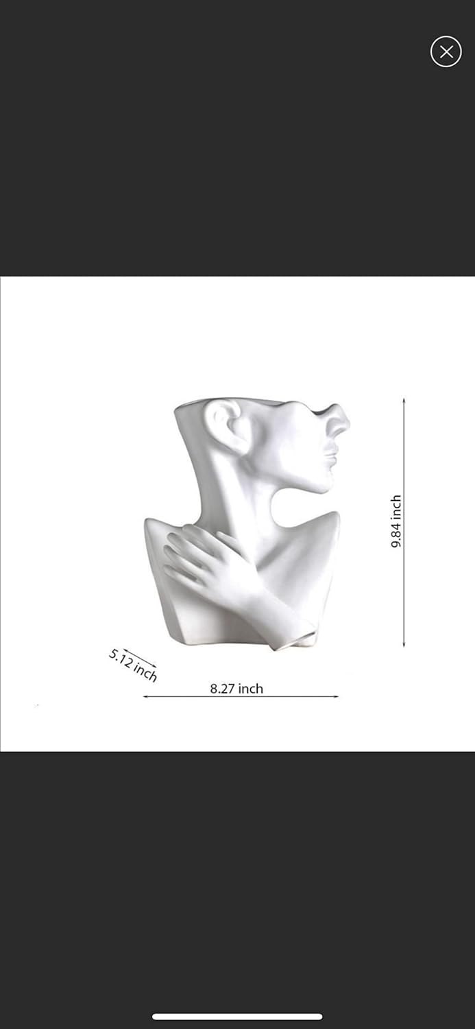 Ceramics Statue Flower Vase Face Pots Bust Head Shaped for Birthday Gifts Home Office Decoration (White)