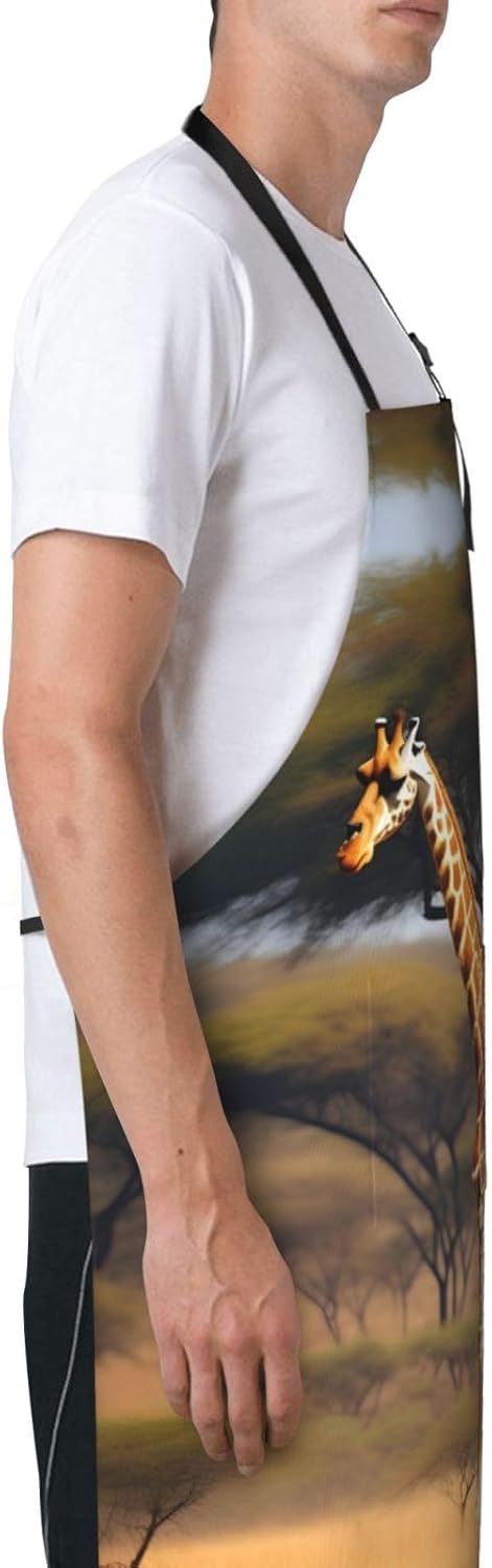 Africa Giraffe Majestic Tree Print 28x33 In Adult Kitchen Apron with P