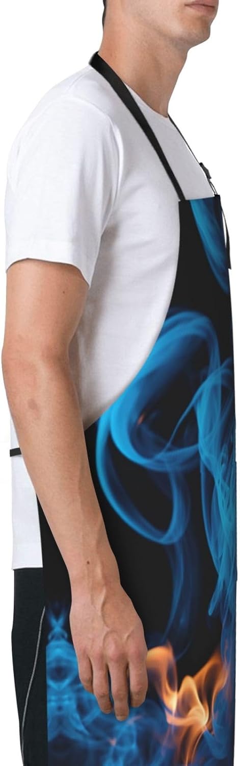 Blue Flame print Waterproof chef's apron with pocket apron for kitchen cooking baking barbecue and gardening