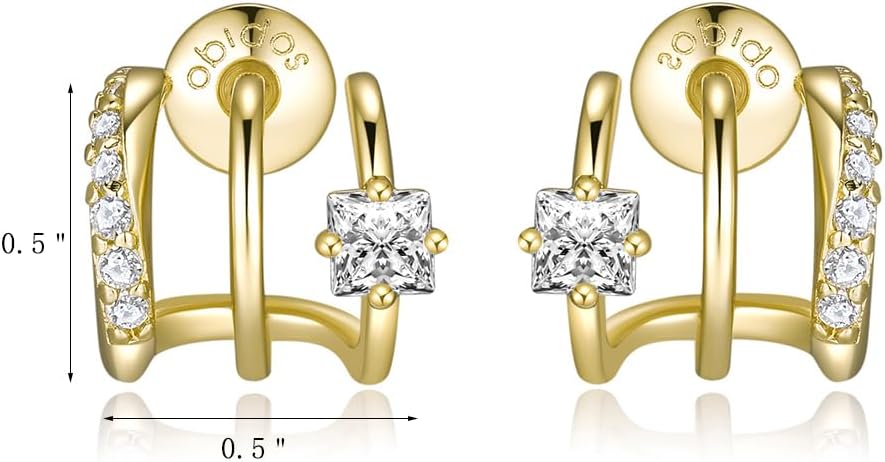 Obidos 14K Gold Plated Illusion Stud Earrings for Women | Triple Huggi