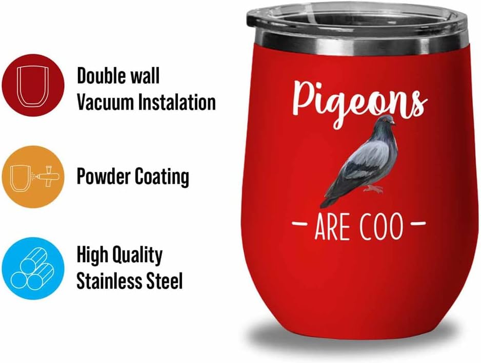 Bird Lover Red Edition Wine Tumbler 12oz - Pgeons are coo - Hummingbird Nest Cage Parrot Dad Gardening Outdoor Birdwatcher Feeder