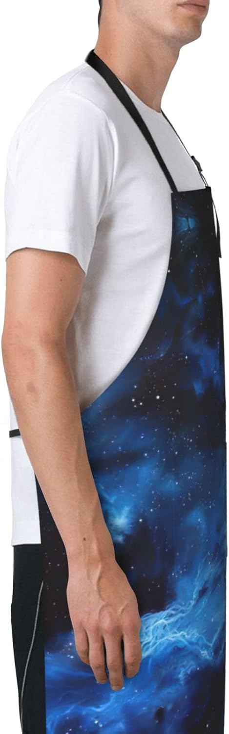 Blue Galaxy print Waterproof chef's apron with pocket apron for kitche