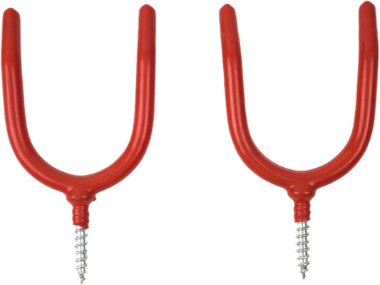 4PCS Red Screw U Shaped Hooks 4 Expansion Tubes Wall Mounted Garden Tools Hooks Shovel Rake Rack Metal Hooks Storage Tools for Hanging Hammers Axe Baseball Bats Garden Tools