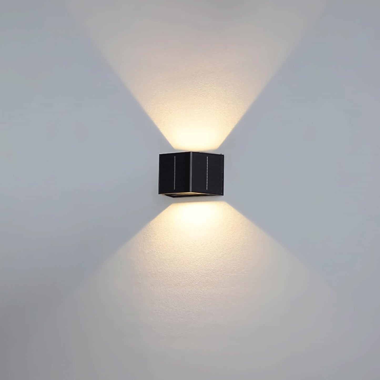 Solar Outdoor Wall Light, LED Up Down Exterior Wall Sconce, Waterproof Wireless Black Fixture, Dusk to Dawn Porch Lamp with Adjustable Lighting for Patio Garden Fence Entryway Cottage