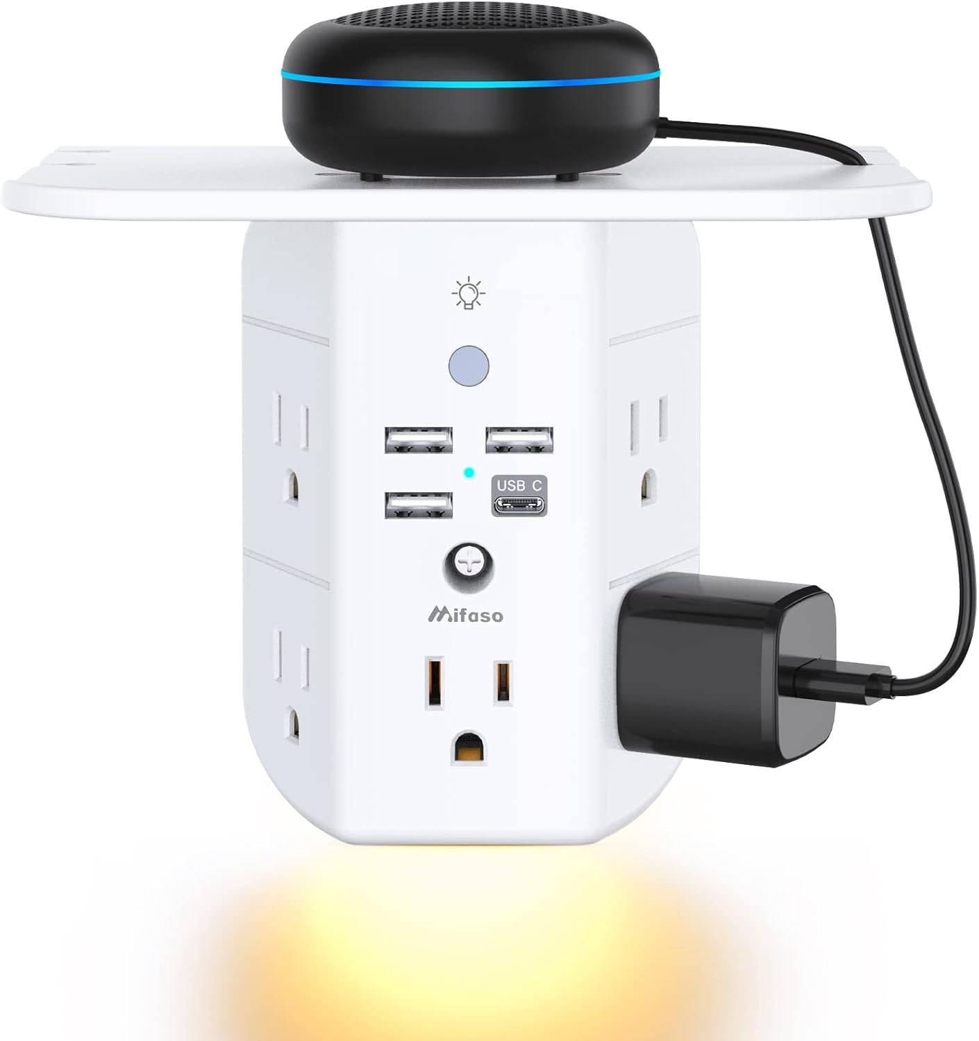 Wall Outlet Extender with Shelf and Night Light, Surge Protector, Wall