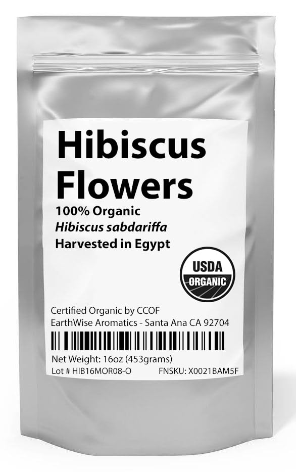Organic Hibiscus Flowers - 1 lb (16oz) - Herbal Tea - 100% Certified Organic - Flor de Jamaica - Agua Frescas - EarthWise Aromatics