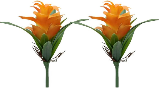 2Pcs Ginger Artificial Plants 8.2In Fake Ginger Torch Bromeliad Fake Flower for Home Office Indoor Outdoor Decoration (Orange)