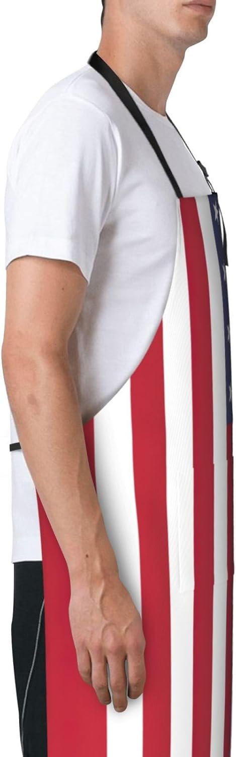 American flag print Waterproof chef's apron with pocket apron for kitchen cooking baking barbecue and gardening