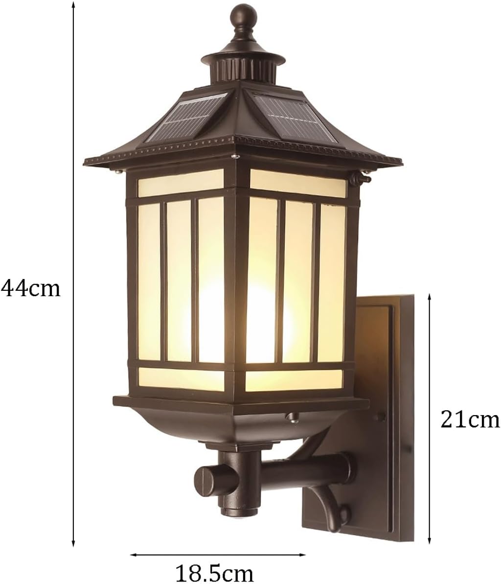 Solar Outdoor Wall Sconce Light Fixture, Retro Deep Coffee Waterproof Wall Lamp with LED and E27 Dual Sources, Die-cast Aluminum Wall Mounted Lantern for Porch, Patio, Garden, Villa, Garage