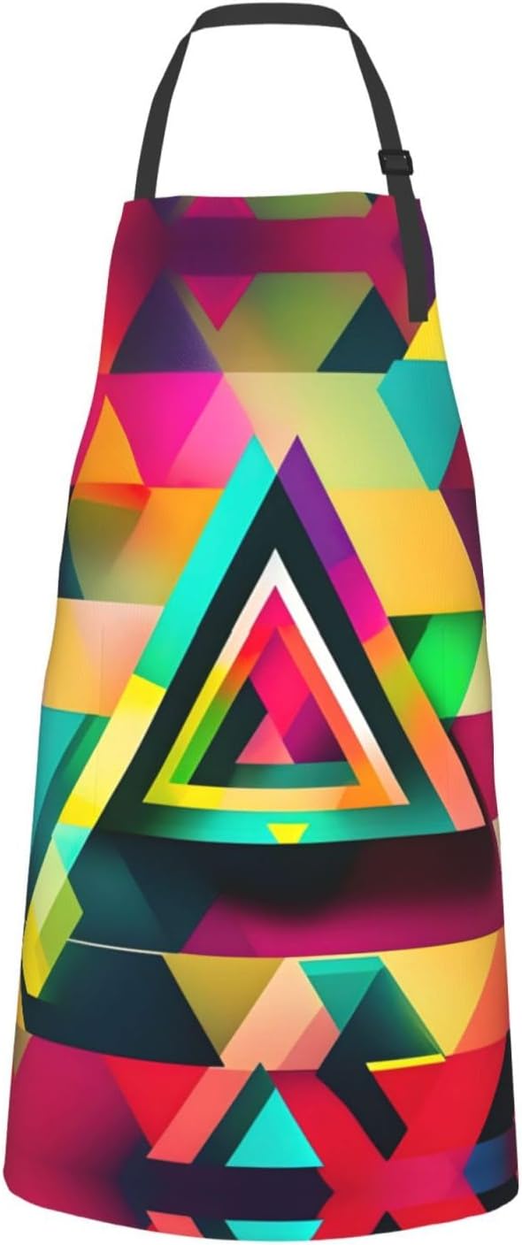 Colorful Triangle pattern Print 28x33 In Adult Kitchen Apron with Pockets Versatile Chef Smock for Cooking Baking