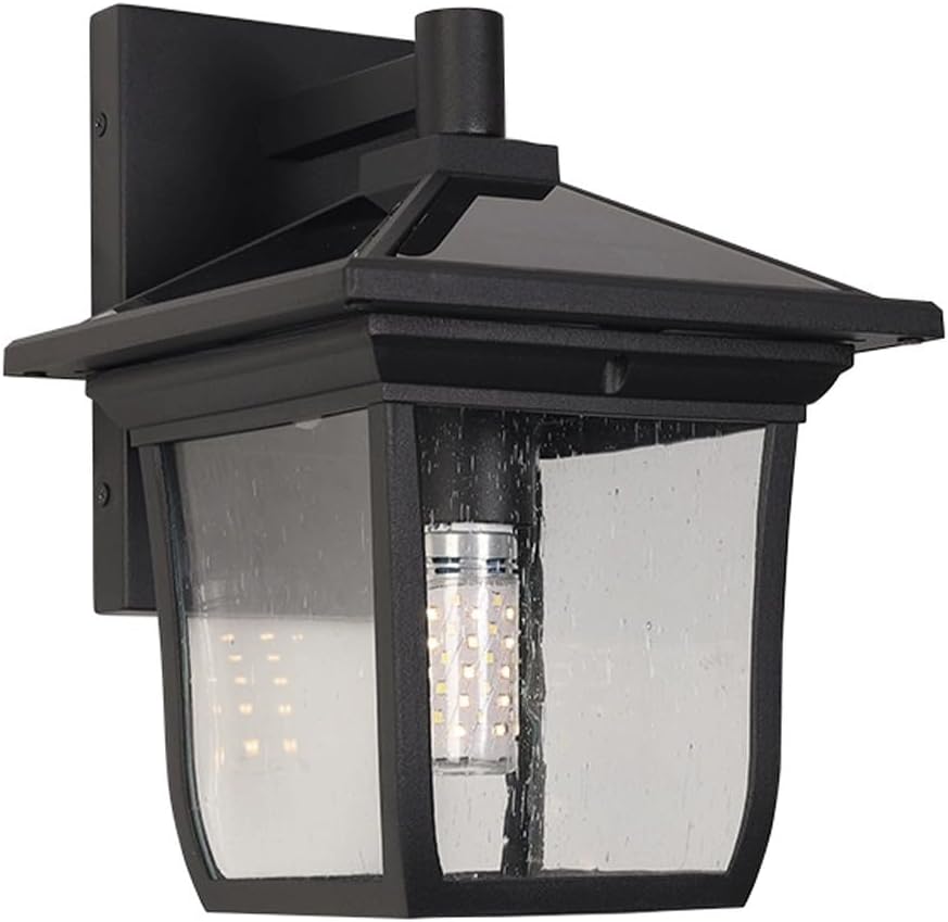 Solar Outdoor Wall Lantern, Black Dusk to Dawn Die-Cast Aluminum Sconce with Glass, Traditional Exterior Wall Mounted Lamp for Porch, Patio, Garden, Entryway, Weather Resistant Cottage