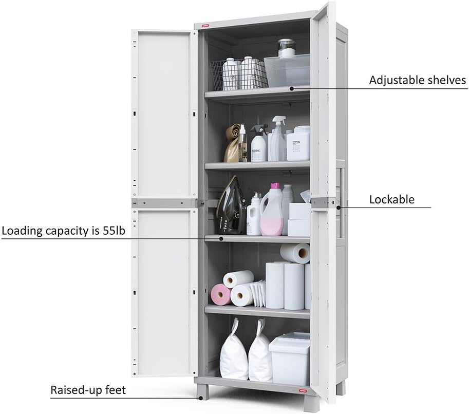 Keter Storage Cabinet with Doors and Shelves for Laundry Room, Garage,
