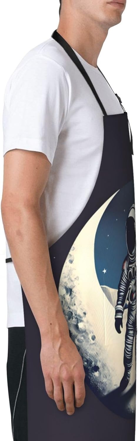 Astronaut on The Moon print Waterproof chef's apron with pocket apron for kitchen cooking baking barbecue and gardening