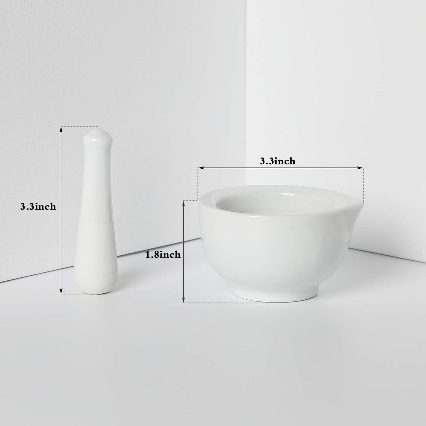 LEETOYI Porcelain Small Mortar and Pestle, Ceramic Herb Grinder Pill Crusher Set, 3.3 inch White