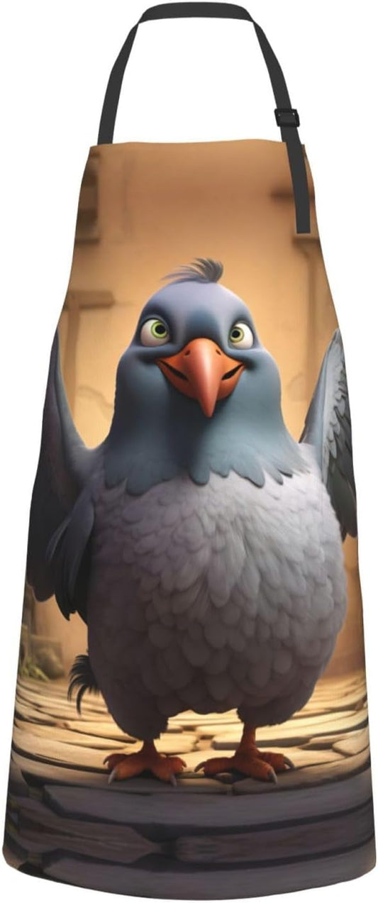 cartoon pigeon 1 print Waterproof chef's apron with pocket apron for k