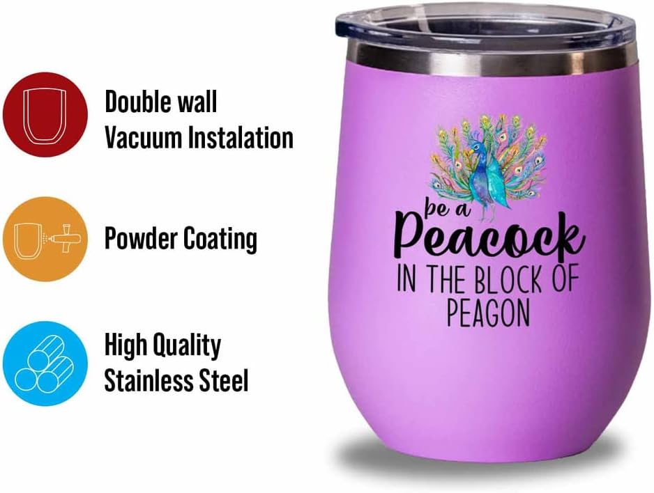Bird Lover Pink Edition Wine Tumbler 12oz - Peacock block pgeons - Hum