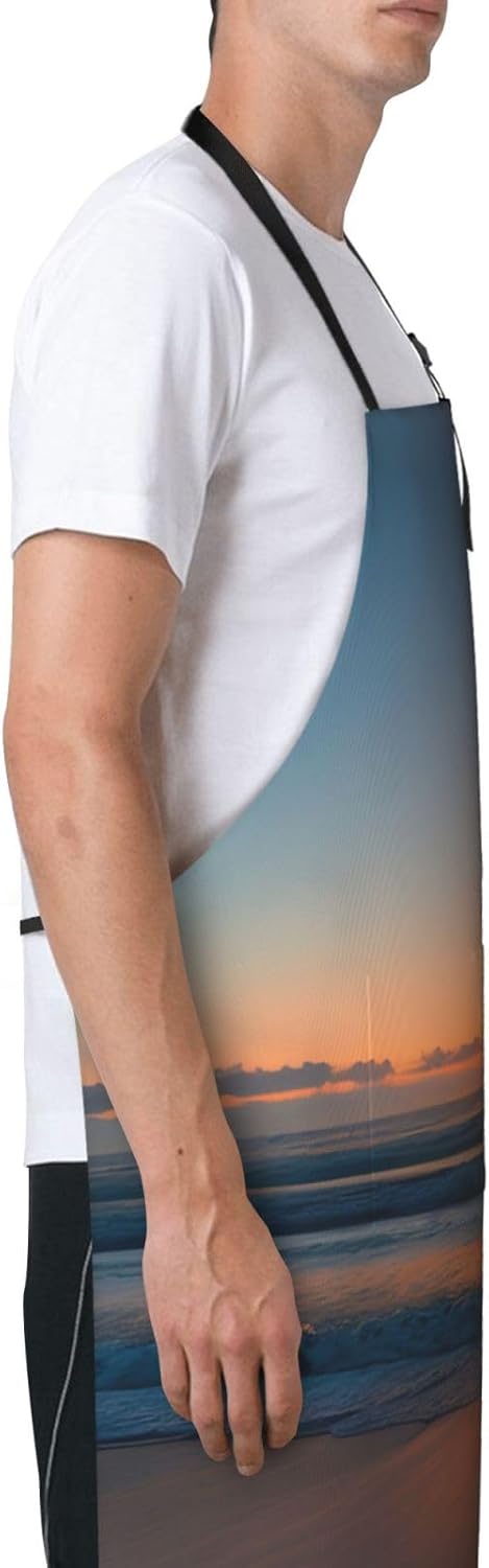 Beautiful Sunrise Ocean print Waterproof chef's apron with pocket apro