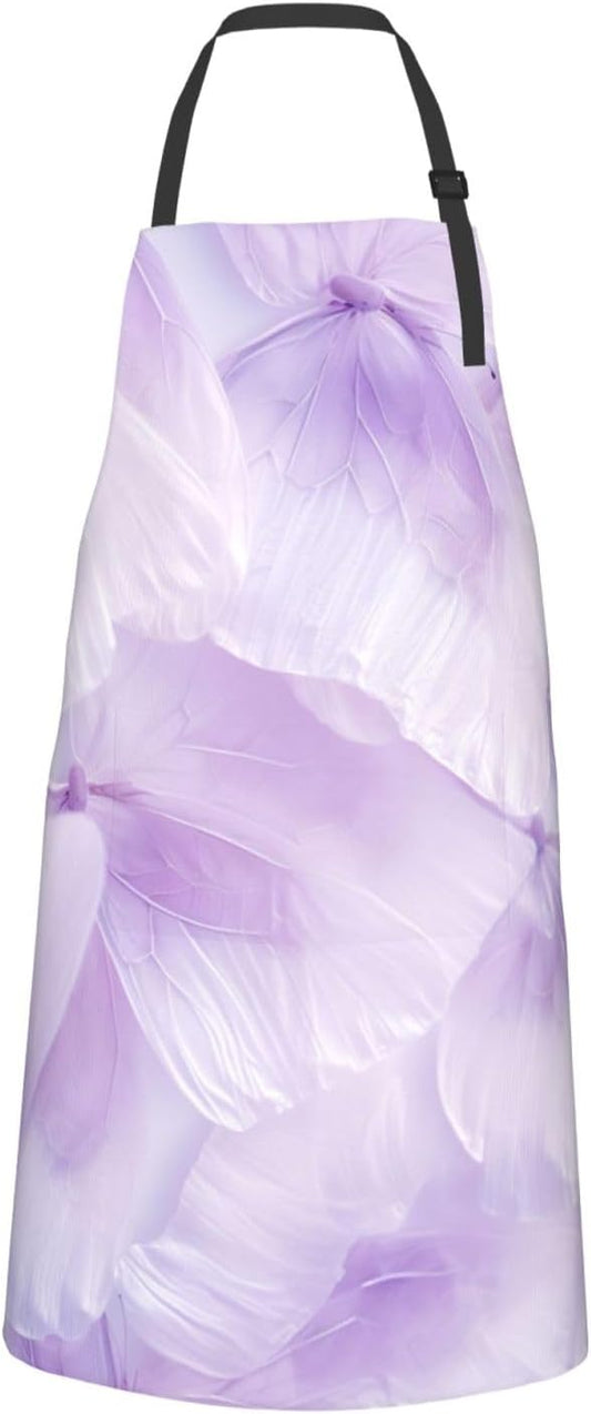 purple cute butterfly print Waterproof chef's apron with pocket apron for kitchen cooking baking barbecue and gardening