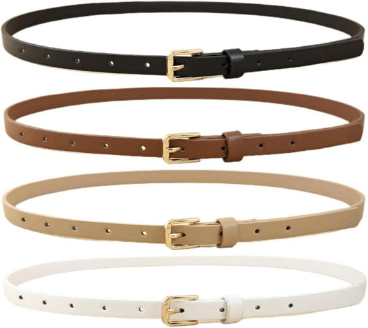 HOTWILL 4 Pack Women Skinny Belts for Jeans Dress Thin Waist Belt for 
