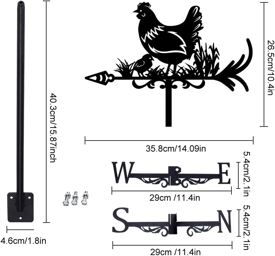 SUPERDANT Hen Weathervane Chicken Weather Vane for Yard Animals Metal Wind Vanes Roof Mount for Outside Garden Black Weathervanes Farmhouse Farm Barn Sheds Patio Outdoor Decorations Gifts