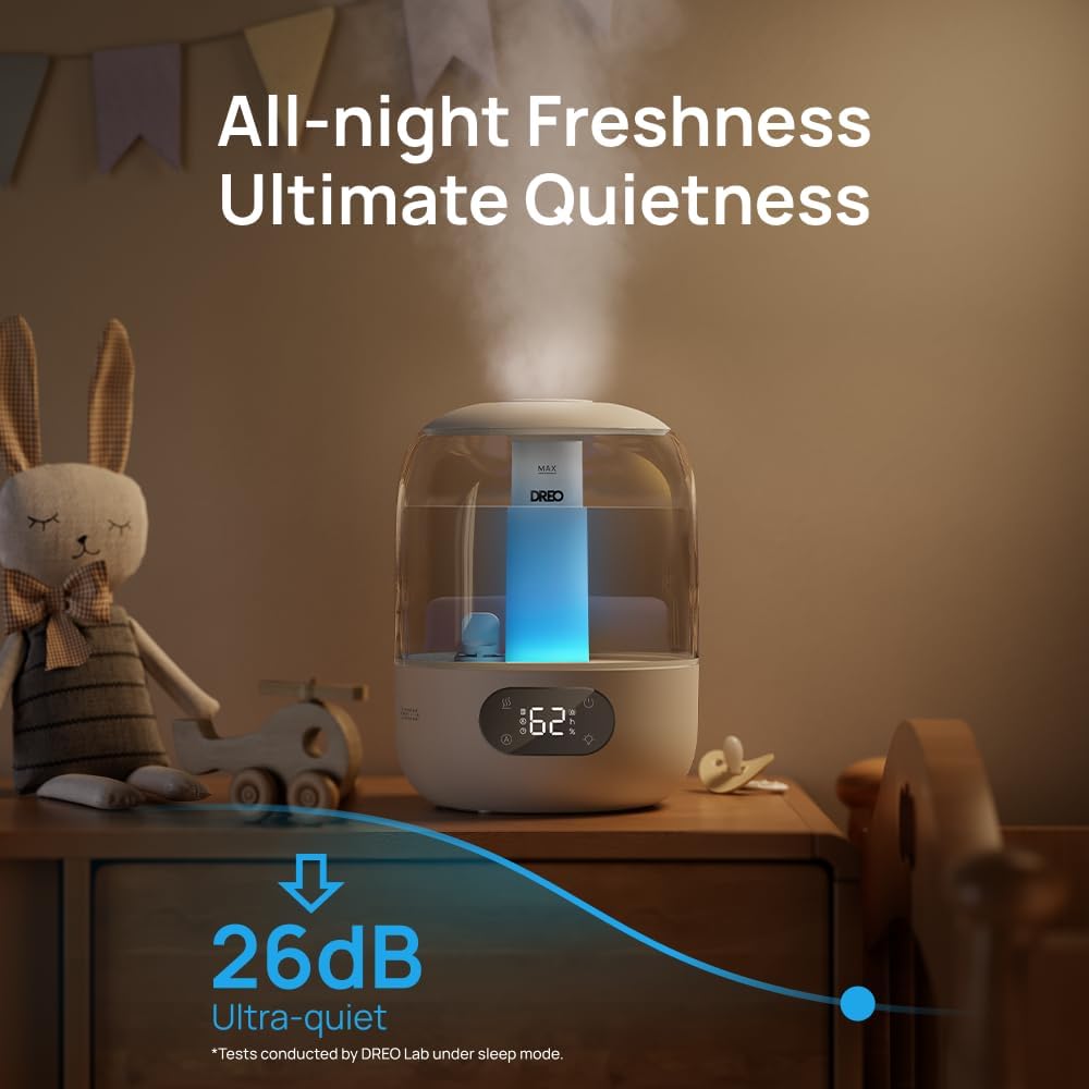 DREO Humidifiers for Bedroom, 3L Top Fill 30H & 26dB Quiet Runtime for