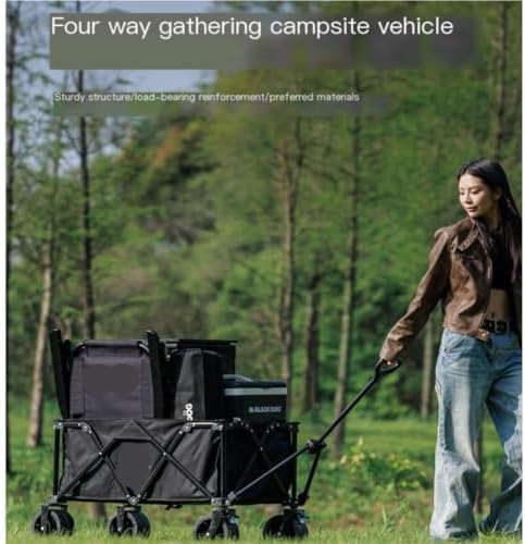 Portable Camping Cart,Outdoor Beach Camping Trolley Portable Folding Cart for Camper Small and Lightweight Outdoor Trolley for Easy Pushing and Transport (Blue)