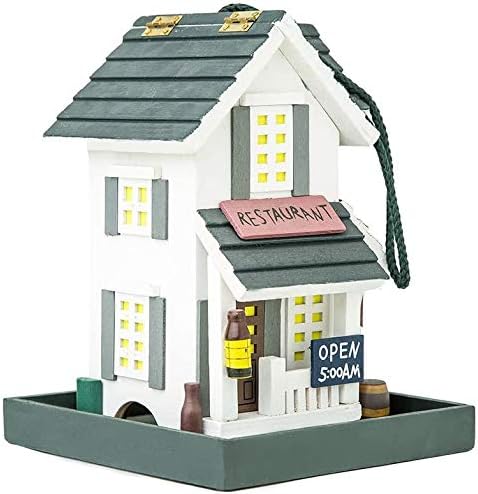 MEWANG Nature's Elegance Bird Feeder - Wooden Bird House, Exquisitely Crafted, Beautifully Decorative & Hang for Backyard Wildlife(White)