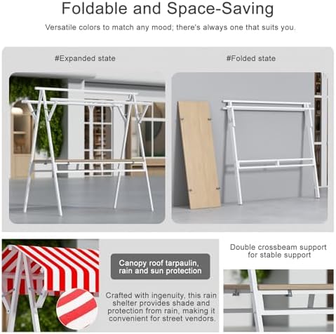 Portable Food Cart with Striped Canopy, 59in Yellow Street Vendor Stand on Wheels, Market Stall for Outdoor Events & Festivals, Mobile Food Trailer