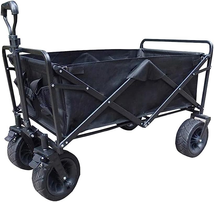 Trolleys, Portable Folding Garden Trolley Cart Heavy Duty Trolley Wagon Multi-Function Shopping Cart for Outdoor Camping Beach Pull Truck with 4 Wheels, Black, Load:75Kg