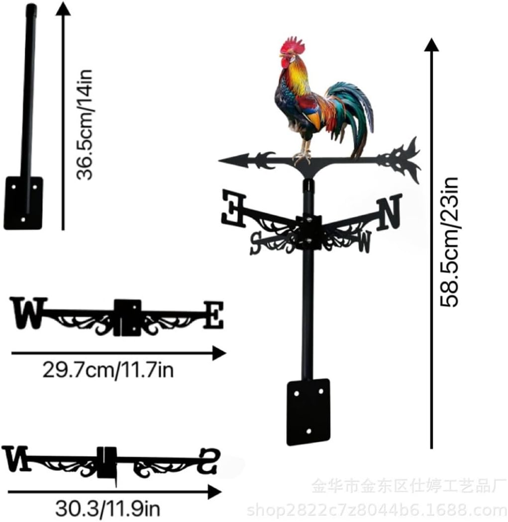 Metal Rooster Weathervane Yard Barn Ornament Colorful Weather Vane Roof Vivid Cock Wind Direction Indicator Outdoor Garden Art Decor
