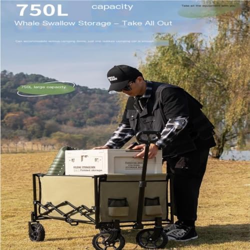 Portable Camping Cart,Outdoor Folding Beach Trolley Cart for Picnic Camping Portable Supermarket Shopping Cart with Cargo Trailer Black Color