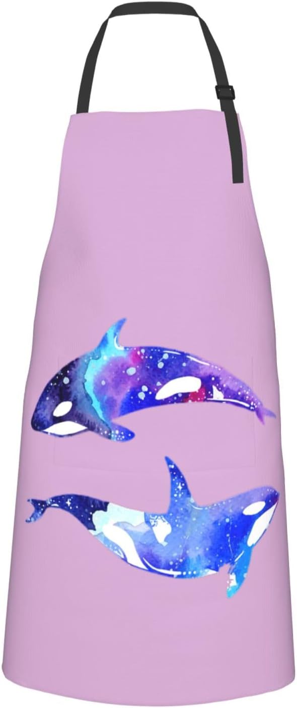 Orca Killer Whale Print 28x33 In Adult Kitchen Apron with Pockets Versatile Chef Smock for Cooking Baking