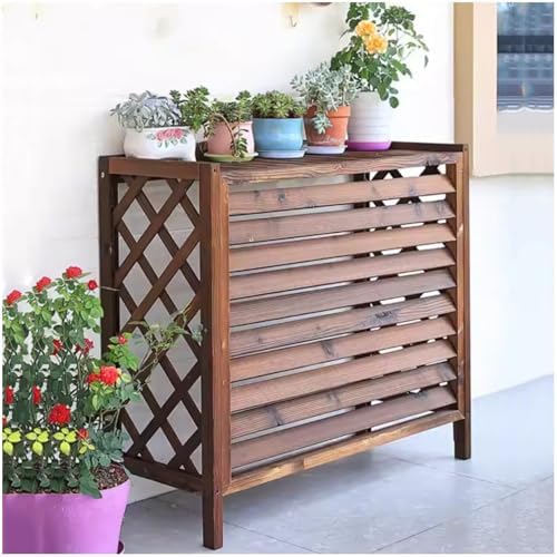 Solid Wood Outdoor Air Conditioner Cover - Sunproof & Waterproof Protection, Versatile Plant Display Stand & Outdoor Storage Shelf, 100x43x94cm for Garden Use