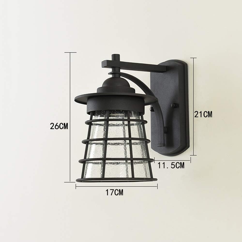 Garden Black Industrial Wall Lamp Waterproof Barn Outdoor Lighting Sconce E27 Cage with Seed Glass Shade Mounted Lantern Light Hard-Wired for Courtyard Landscape