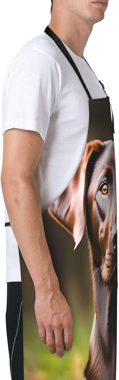 Brown Labrador Retriever Print Laundry apron 28x33 In Waterproof Kitchen Apron with Pockets for Cooking Baking