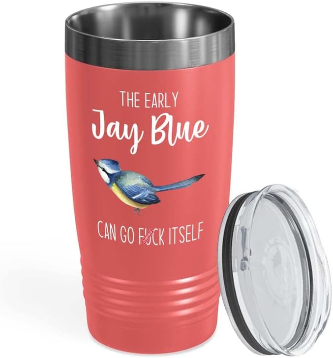Bird Lover Coral Edition Viking Tumbler 20oz - Early Jay Blue go - Hummingbird Nest Cage Parrot Dad Gardening Outdoor Birdwatcher Feeder