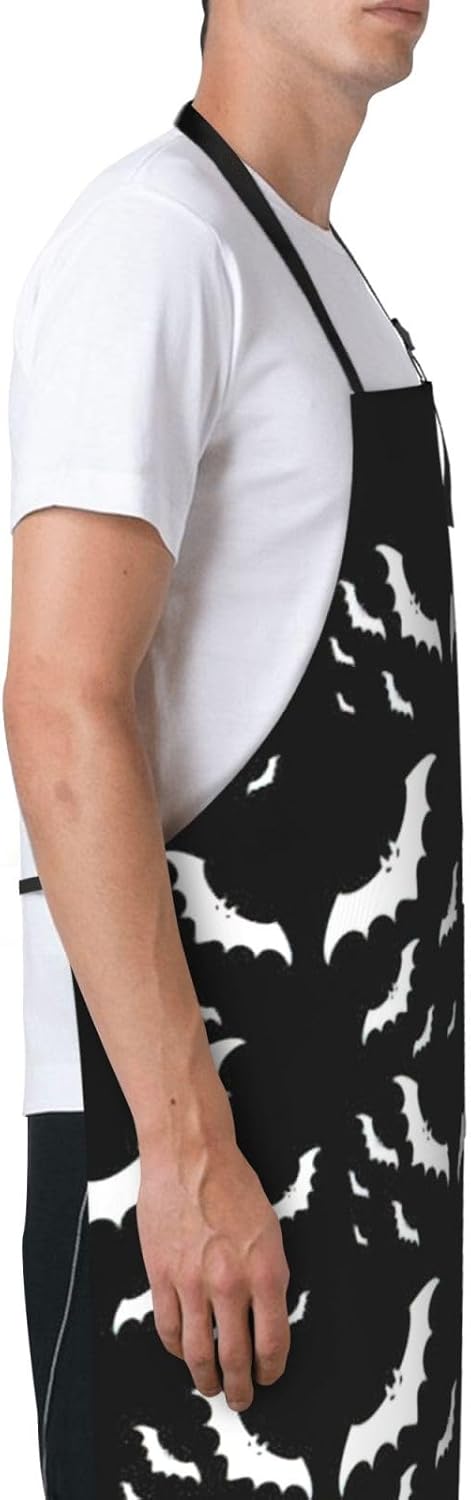 Halloween Flying Bats Print 28x33 In Adult Kitchen Apron with Pockets Versatile Chef Smock for Cooking Baking