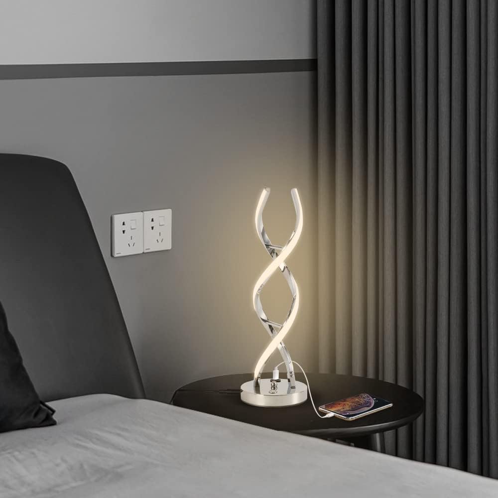 LED Modern Table Lamp, Stepless Dimmable Spiral Table Lamps for Bedroo