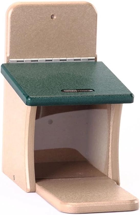 Birds Choice SNSQ Recycled Squirrel Munch Box, Squirrel Feeders, 7-3/16"L X 12-3/8"W X 11-5/8"H, Taupe w/ Green Roof