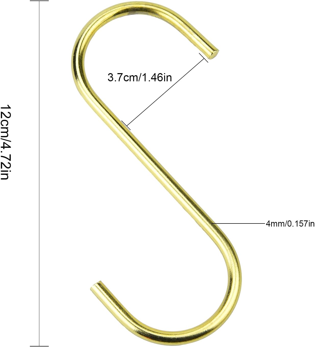 10 Pack Gold S Hooks for Hanging, Stainless Steel S Shaped Hooks, Utility S Hooks for Bathroom, Kitchen, Garden, Cloakroom