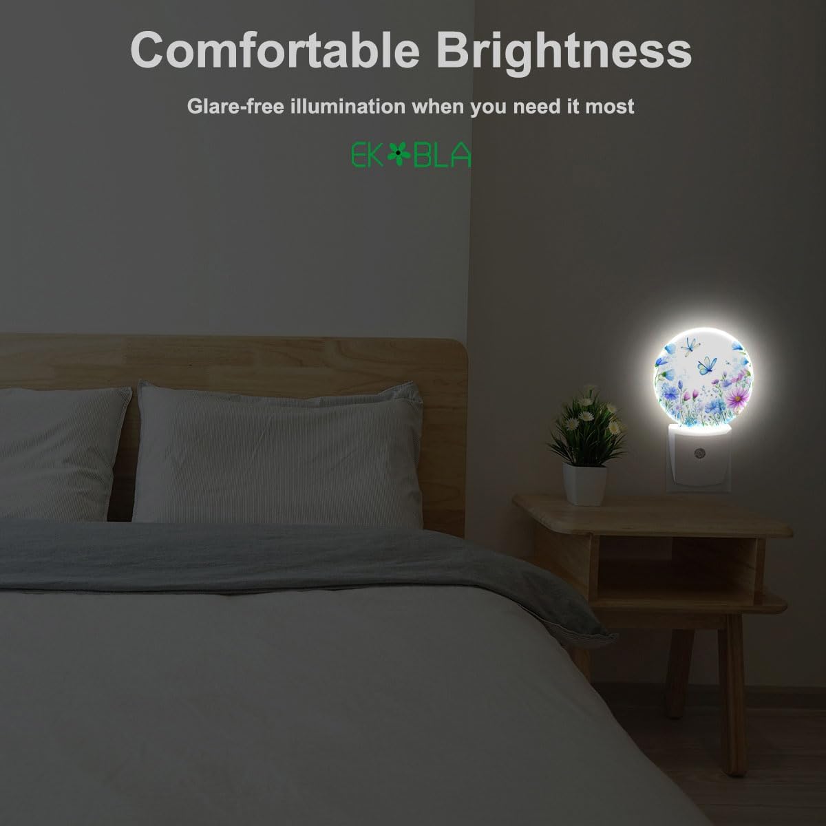 EKOBLA Floral Butterfly Plug-in Nightlights Wildflowers & Butterflies Spring Garden Night Light with Auto Sensor LED Lighting for Kitchen Bedroom Bathroom Home Decor