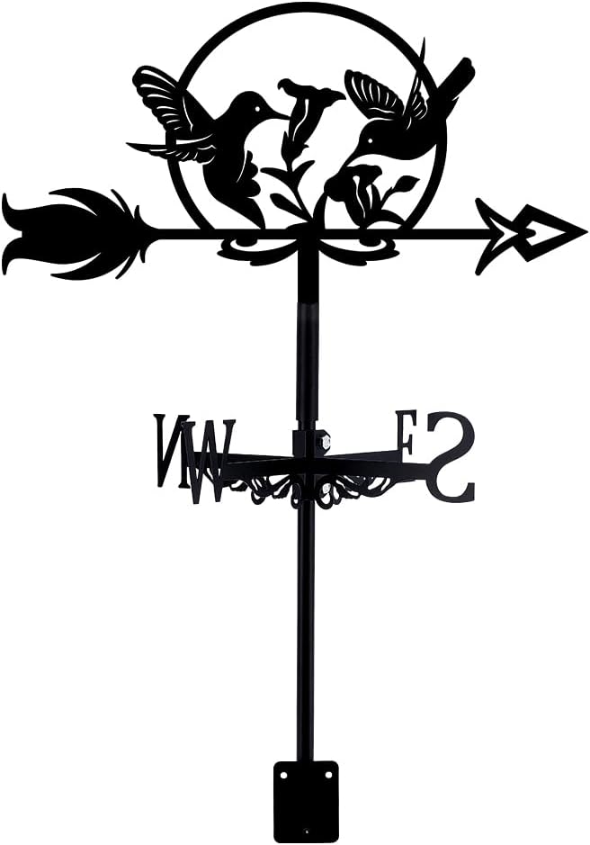SUPERDANT Hummingbird Weathervane Birds Weather Vane for Yard Flowers Metal Wind Vanes Roof Mount for Outside Garden Black Weathervanes Farmhouse Farm Barn Sheds Patio Outdoor Decorations Gifts