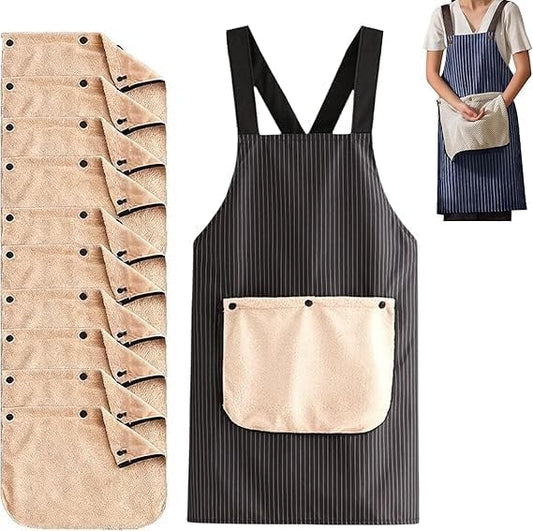 Emesak Water Resistant Cross Back Apron with Detachable Towel & Large Pockets, Unisex Lightweight for Cooking, Grilling, Gardening, Crafts