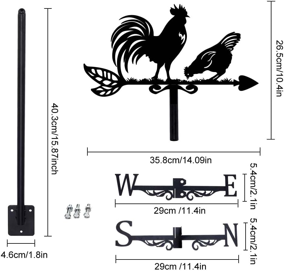SUPERDANT Rooster Weathervanes Animal Metal Weathervane Black Weather Vanes for Yard Garden Art Decor for Roof Indicators Metal Rooster Wind Vanes Outdoor Farm Barn Sheds Garden Patio Decoration